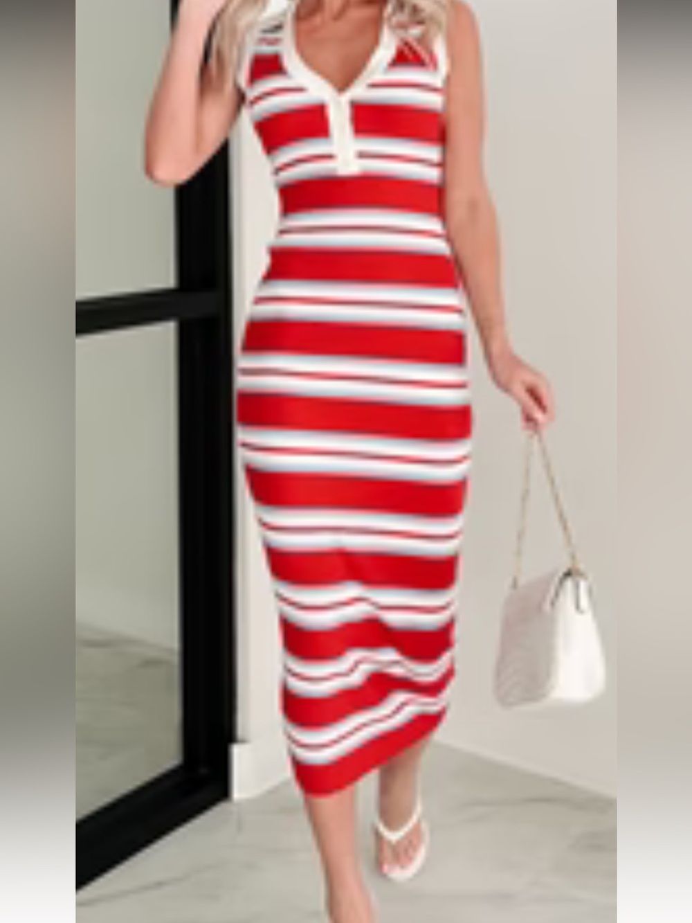 NanaMacs Red and White Striped Midi Dress